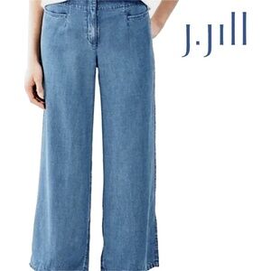J. Jill Waterfall Pants Trousers Cropped Capri Indigo Blue Pockets Linen Blend